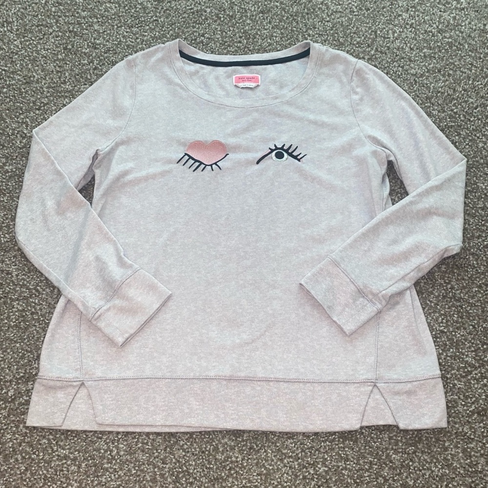 NWOT Kate Spade Embroidered Wink Marled Plush Crewneck